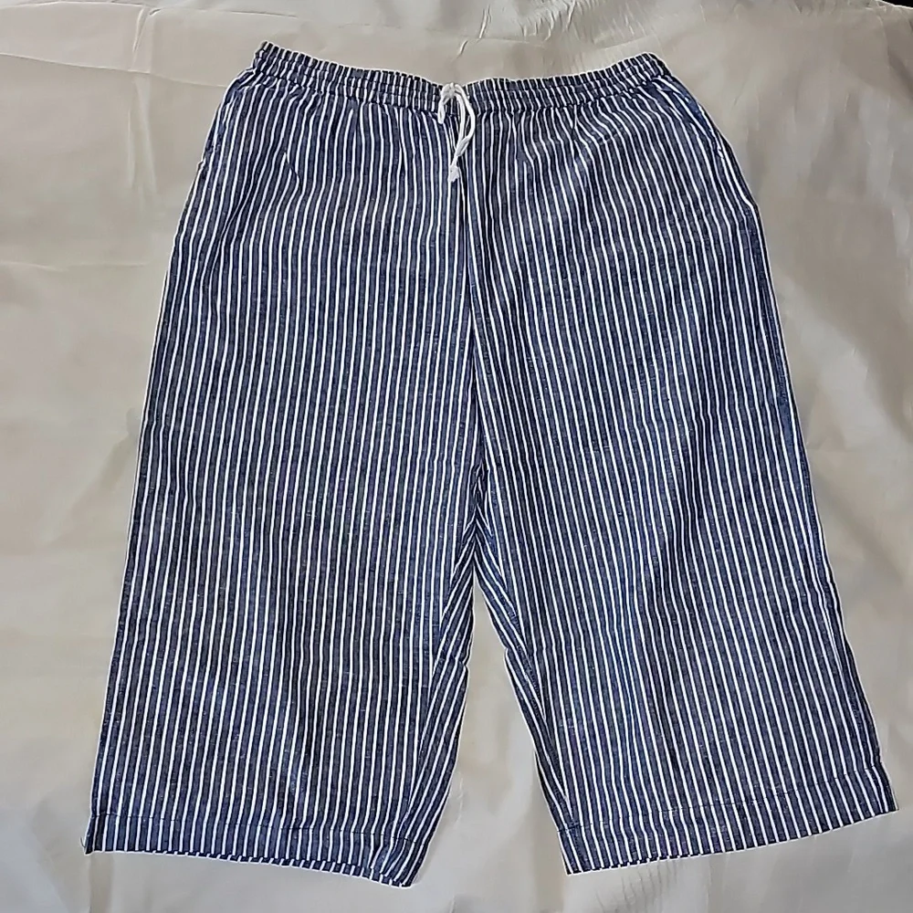 BeachLunchLounge Cropped Linen Striped Pants Size XXL - Picture 4 of 15